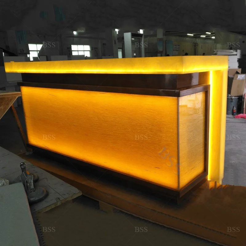 Restaurant Counter Table Design Modern Translucent Marble Led Club Bar Counter Top