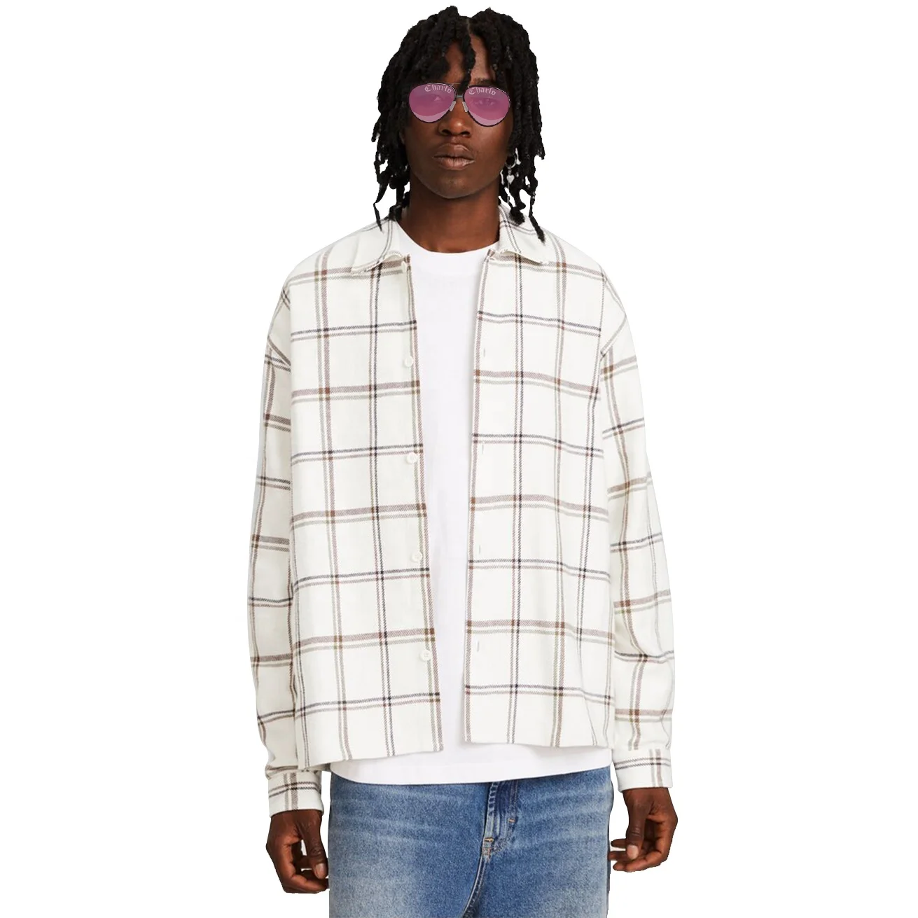 Custom Logo plaid shirt manufacturer streetwear heavyweight Boxy-fit check overshirt Flannel button up down shirt for men