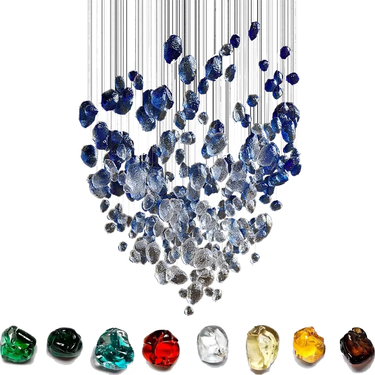 modern Design Luxury Indoor Crystal Stone Metal Body Project Light Villa Lobby Green glass Led Chandelier for wedding decor