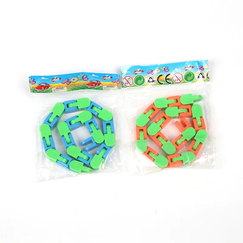 Fidget Sensory Toy Snake Puzzles Deformation Plastic 24 Links Bike Chain Wacky Tracks Snap Fidget Toy For Kids