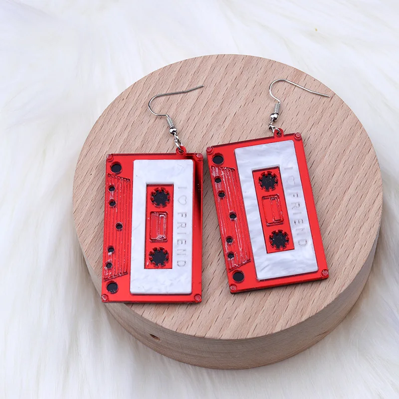 Wholesale Vintage Creative Personalized Cassette Tape Acrylic Dangle Earrings Music Acrylic Magnetic Tap Drop Earrings