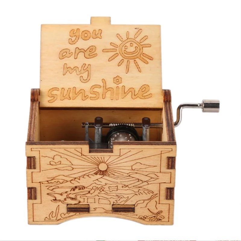 Custom wooden music box for gift you are my sunshine hand crank music box