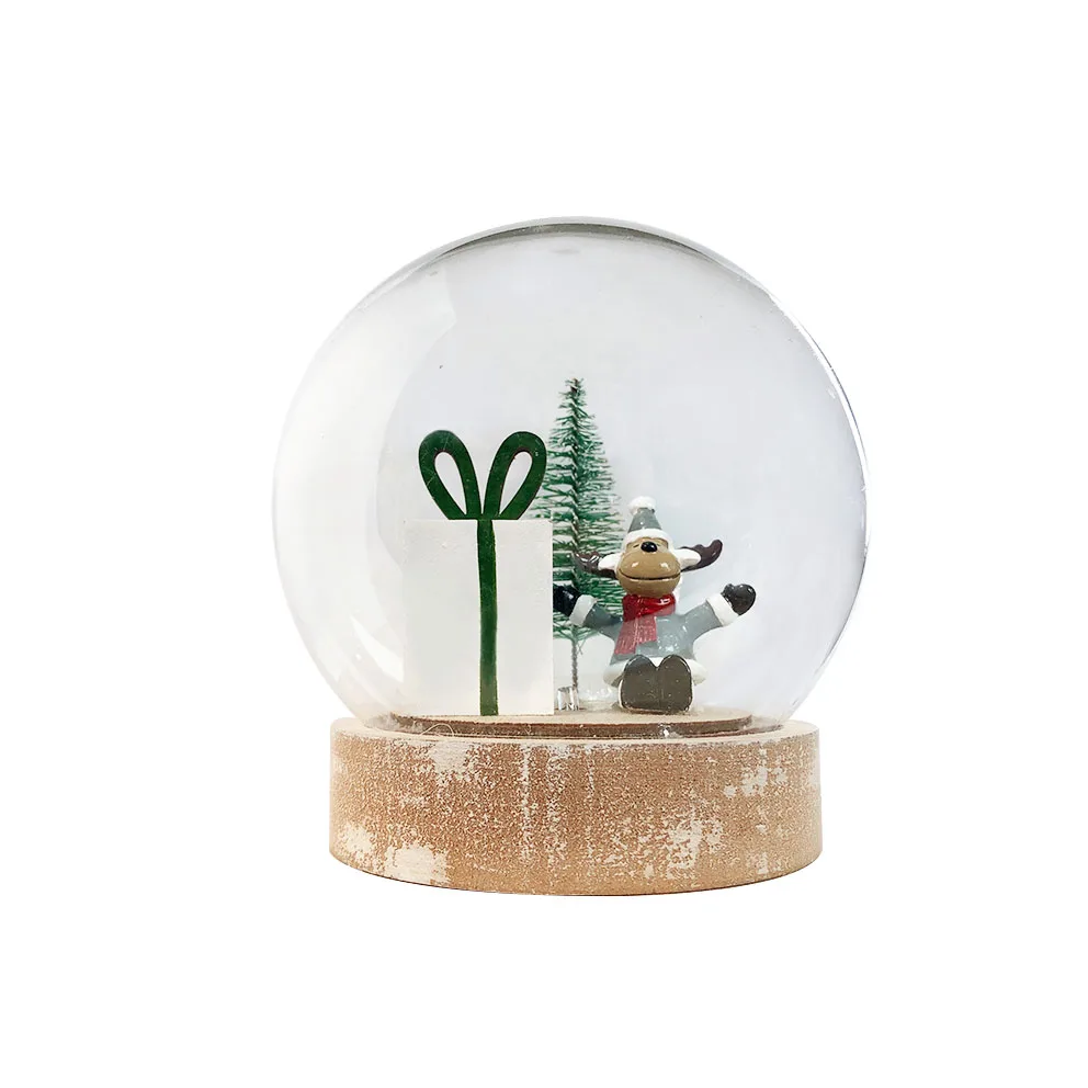 Xmas decorative Santa reindeer   plastic  Snow globes  with wooden base