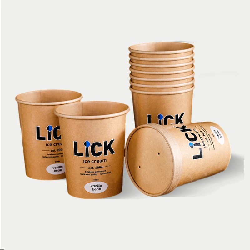 Eco Friendly Disposable takeaway food container 9 oz Kraft Paper noodle bowls Hot Soup Cups With Paper Flat Lid