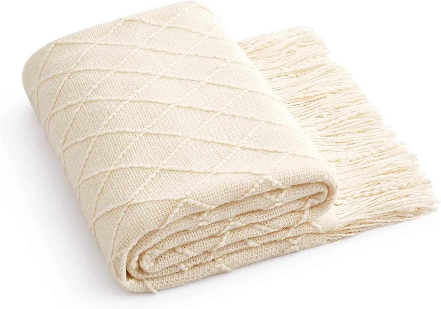 Acrylic Knitted Throw Blanket, Lightweight and Soft Cozy Decorative Woven Blanket with Tassels for Couch, Bed, Sofa,