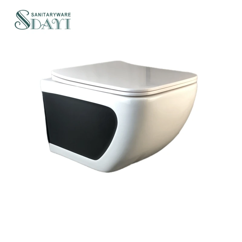 SDAYI Sanitary Modern Japanese Style Matte White and Black Color Washdown One-piece Ceramic Wall-hung Toilet with Concealed tank
