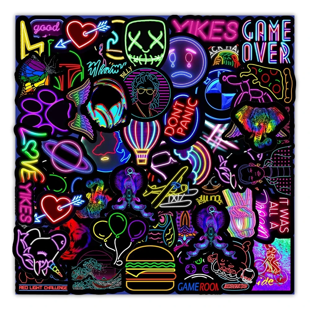 Custom Cartoon Neon Light Graffiti Stickers Car Guitar Luggage Suitcase DIY Toy Decal Sticker for Kid
