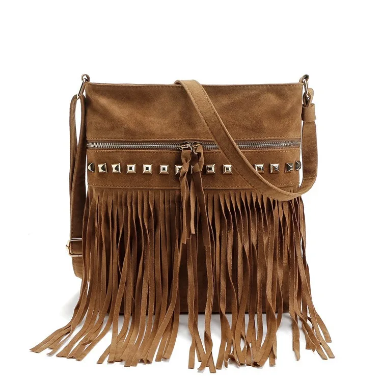 Fashion Western Fringe Bag Cowgirl Purse Faux Suede Crossbody Bag with Tassel Country Outfit for Women