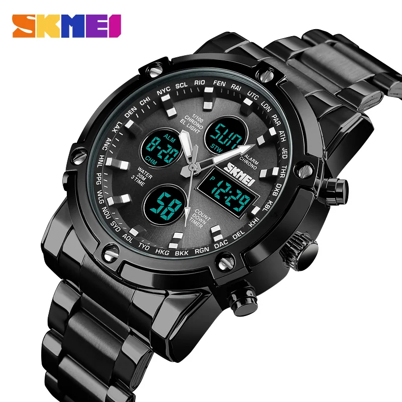 SKMEI 1389 мужские часы спортивные аналоговые цифровые oem Роскошные наручные из нержавеющей стали