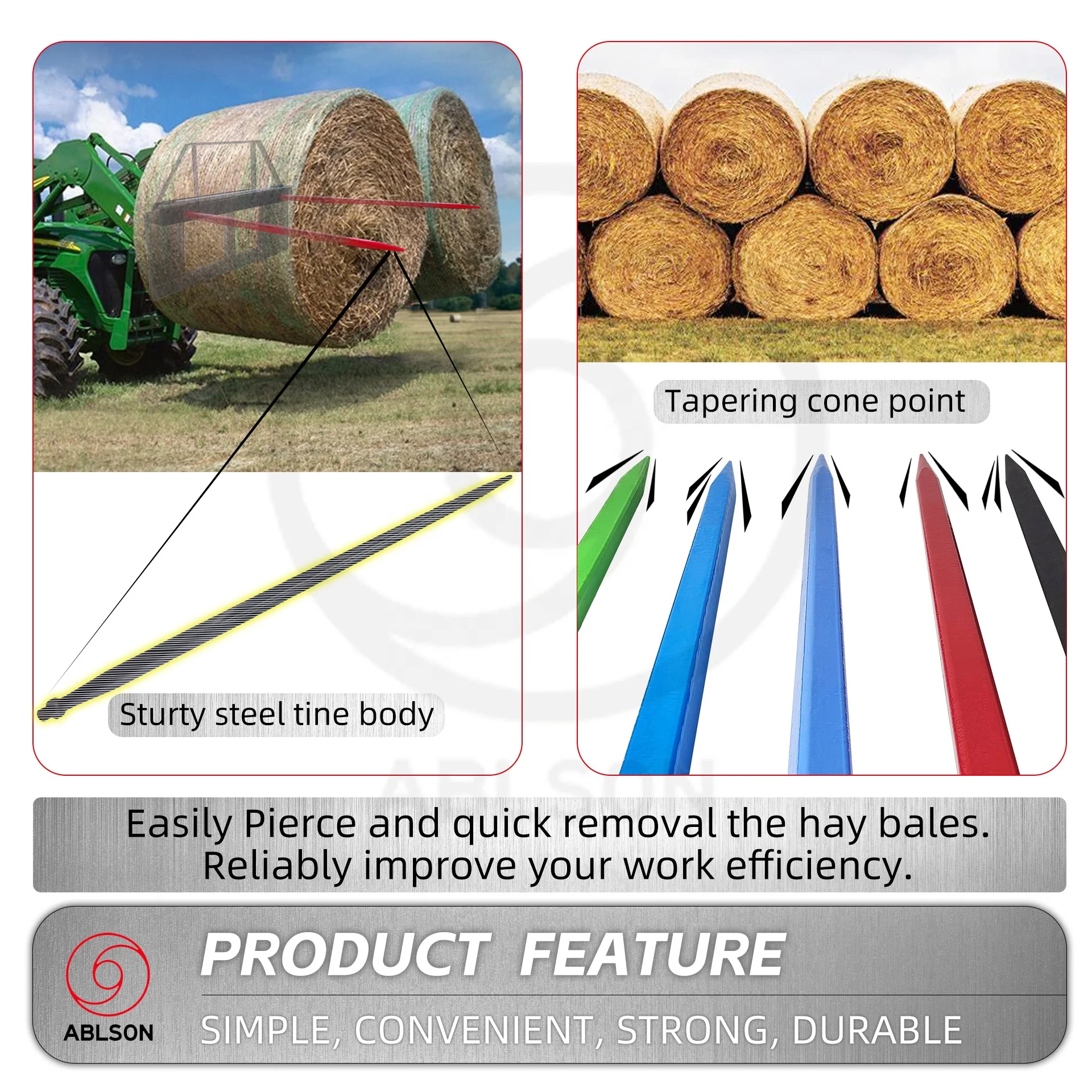 ABLSON Forged Straight Tine For Hay Loader Tractor With Hay Bale Spears And Loader Tine Bale Spear For Cnh Tractor Parts