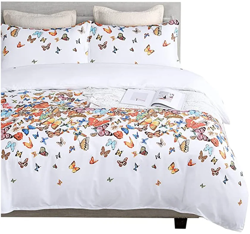 Ready Stock King Queen Size Wholesale Floral White Luxury Bed Sheet Bedding Set Comforter Duvet Cover Sets