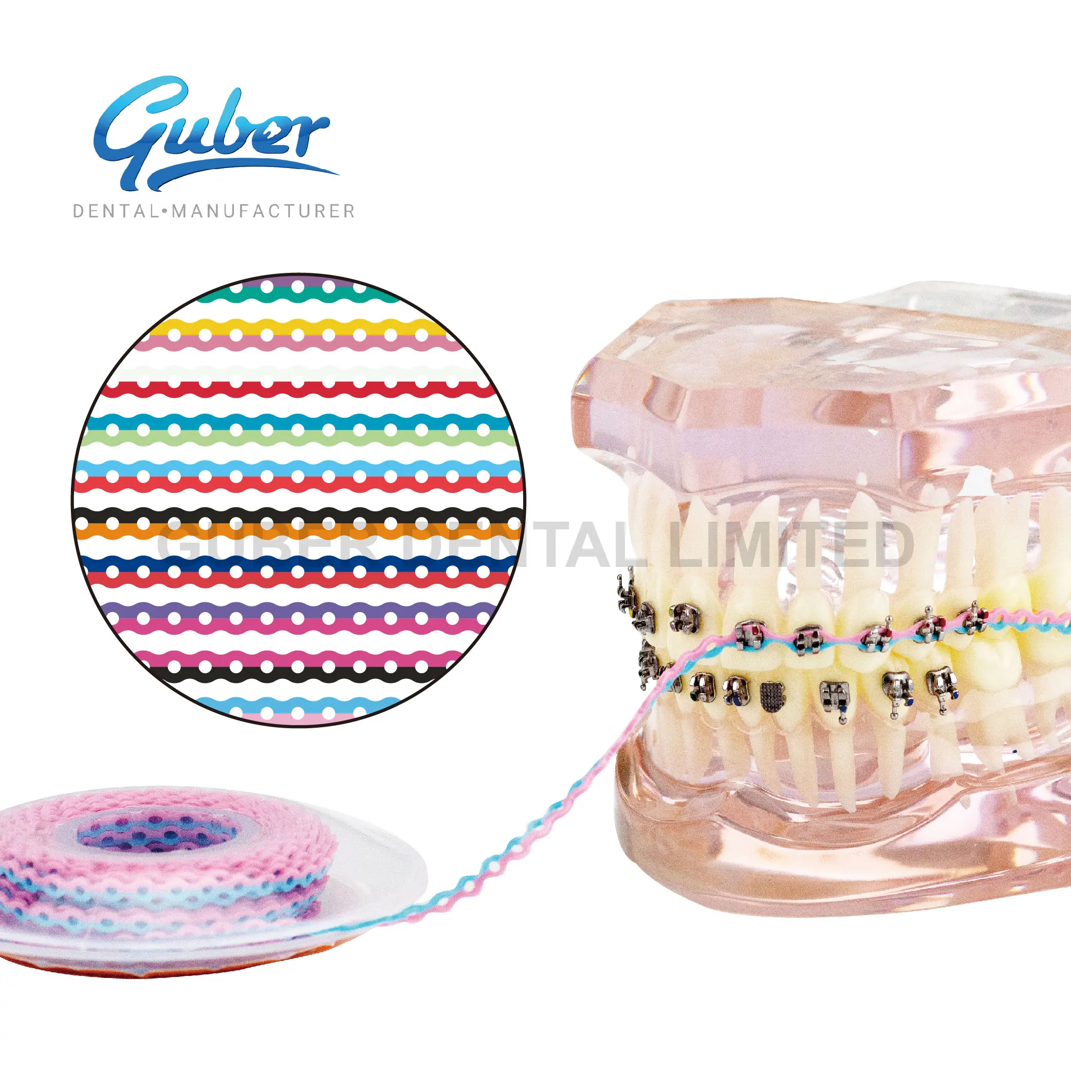 Guber Factory dental braces e chain materiales de ortodoncia ligaties elastic orthodontic ligatate elastomeric teeth braces