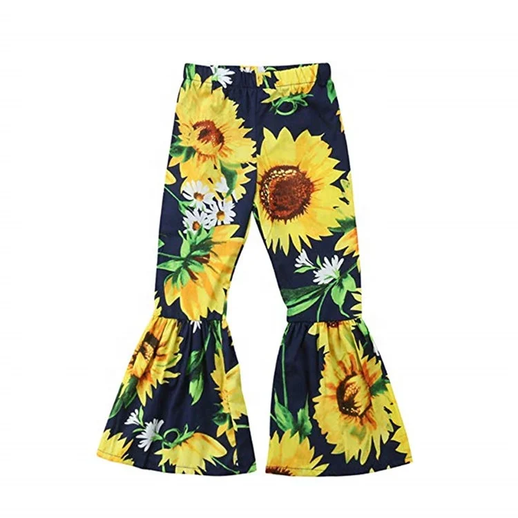 Hot selling girls 2-12 years old leggings wholesale leopard print children bell bottoms bells and ruffles