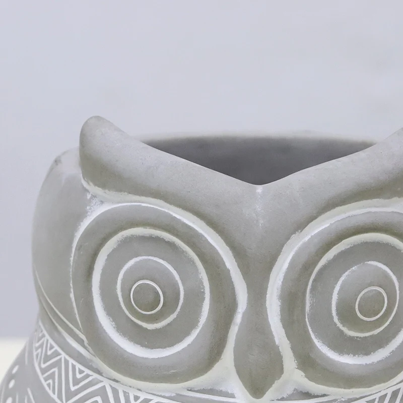 Redeco OEM Nordic Cement Flower Pot Concrete Indoor Cute Owl shaped Flower Pots & Planters For Garden Decor