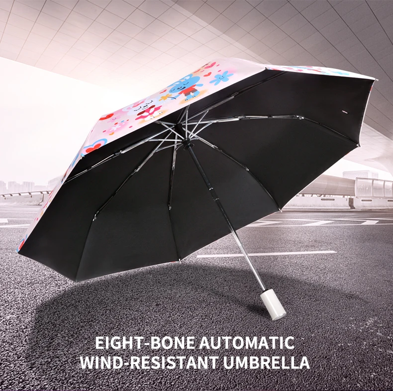 Rain season summer custom uv blocker travel umbrella uv protection sunscreen 3 fold umbrella automatic