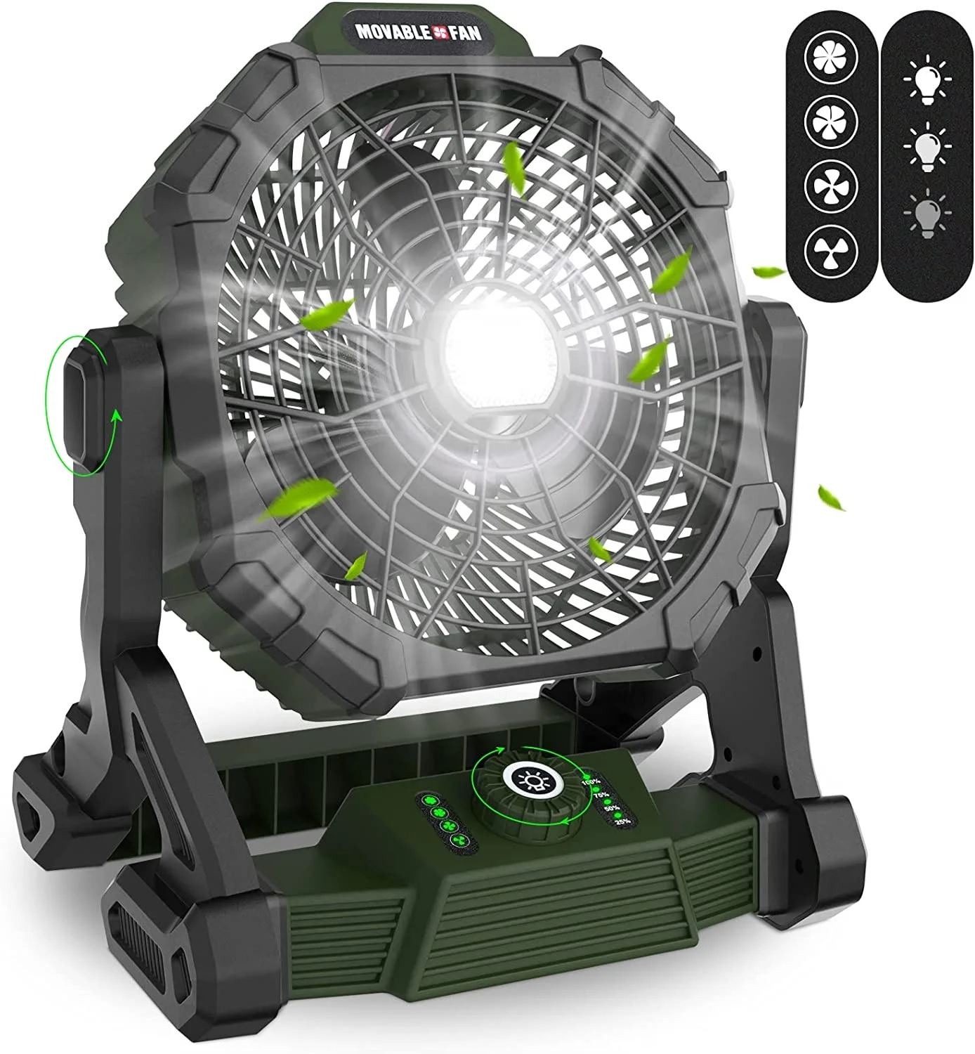 X25 cordless Portable Power Bank Personal USB Desk Rechargeable Camping Fan with led Light and Hook  for Home Office tent Travel