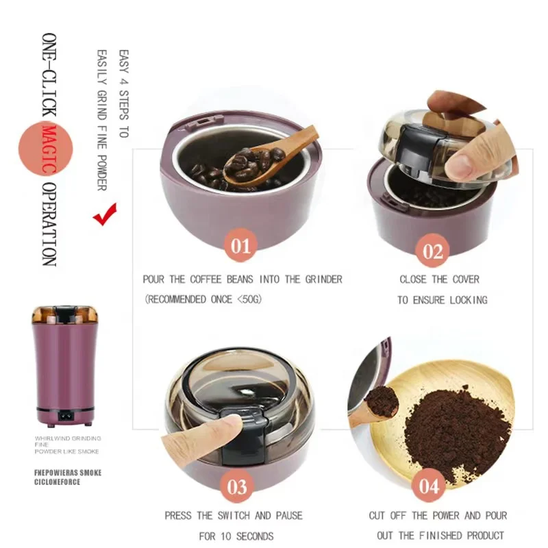 Factory direct sale household mini spice grinder electric coffee bean grinder