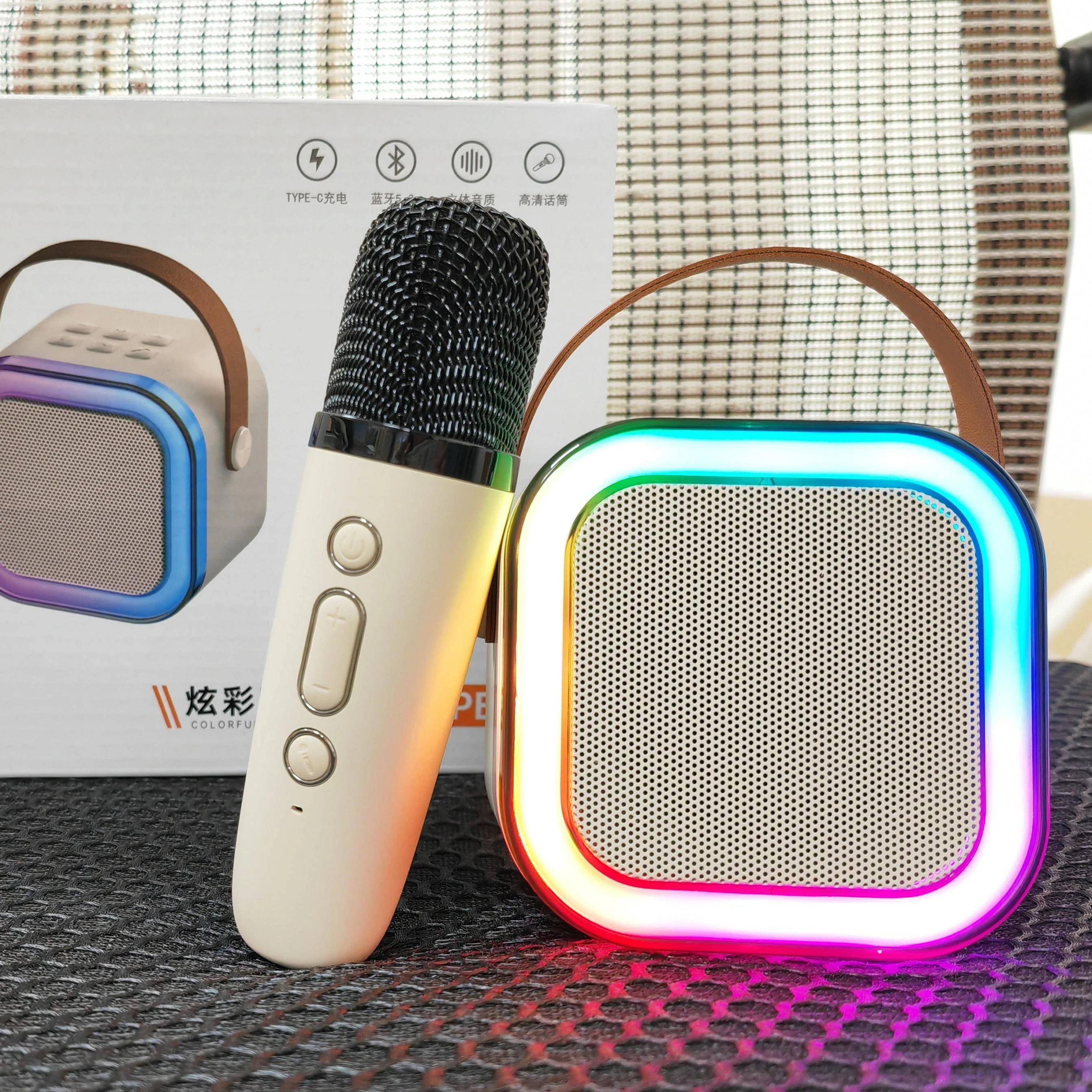 Promotion mini custom bluetooths microphone karaoke mic music player singing high-end active speaker with tf card audio