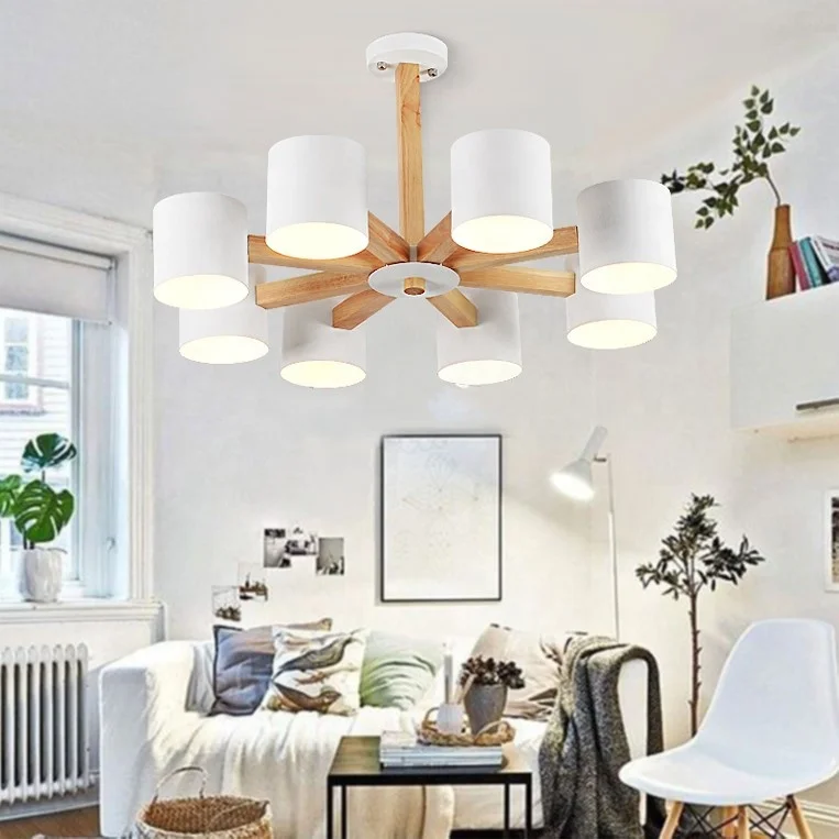 White black 3 6 8 heads hotel bar restaurant bedroom living room dinning room modern nordic wooden chandelier