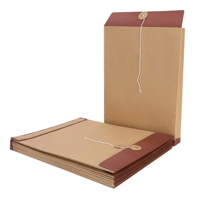 Custom Logo Letter Size File Folder Brown Bag Kraft String Button Envelopes