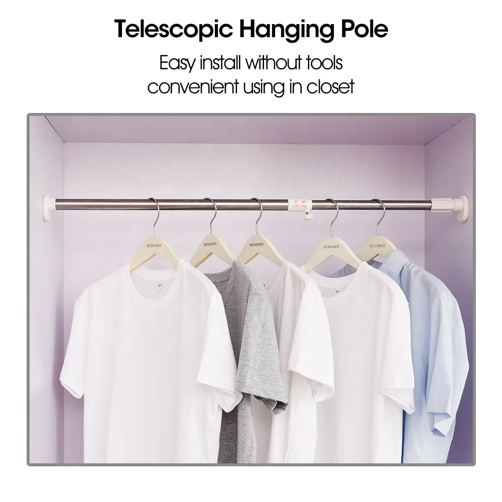 
BAOYOUNI 40-60cm Diameter 25.4/22mm Metal Telescopic Closet Hanging Rod Wardrobe Retractable Adjustable Clothes Rod No Drilling 