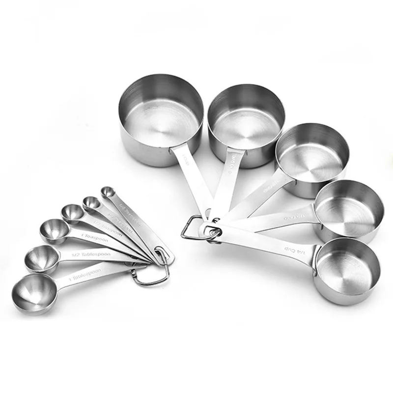 
Stainless Steel Measuring Cups and Spoons Set 11 Pieces Engraved Measurements Measuring Cup & Spoon 
