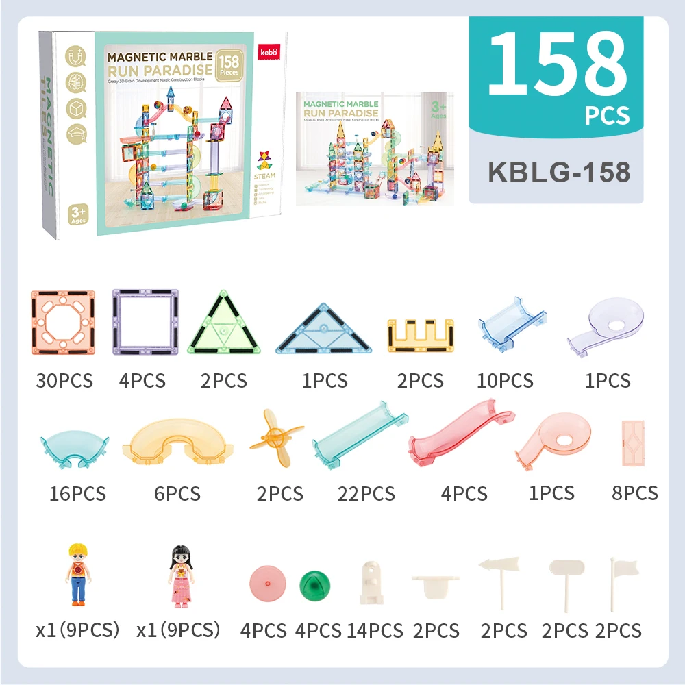 KEBO 158pcs Newest magnet toys marble runs magnetic building Toys Blocks for boys and girls gift