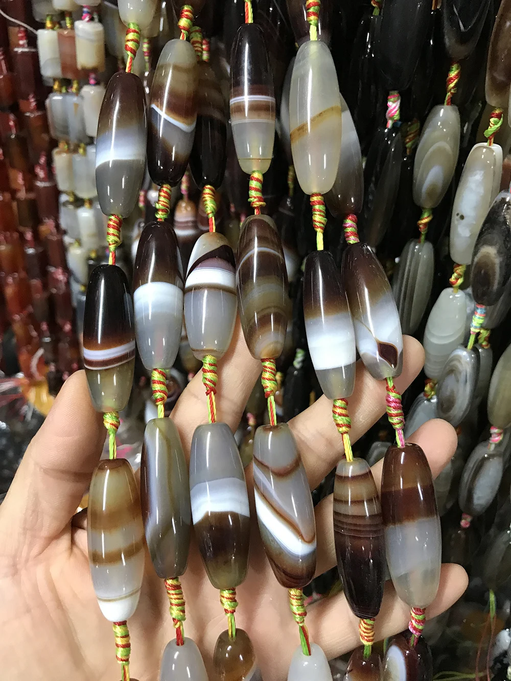 14x40mm DIY Jewelry Making Material Natural Stripe Agate Long Barrel DZI Loose Beads