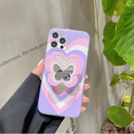 ins wind love mirror butterfly stand phone case for iPhone 11 12 13