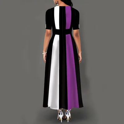 factory wholesale customize accept plus size temperament slim fit fashion contrast women casual dress short sleeve long skirt