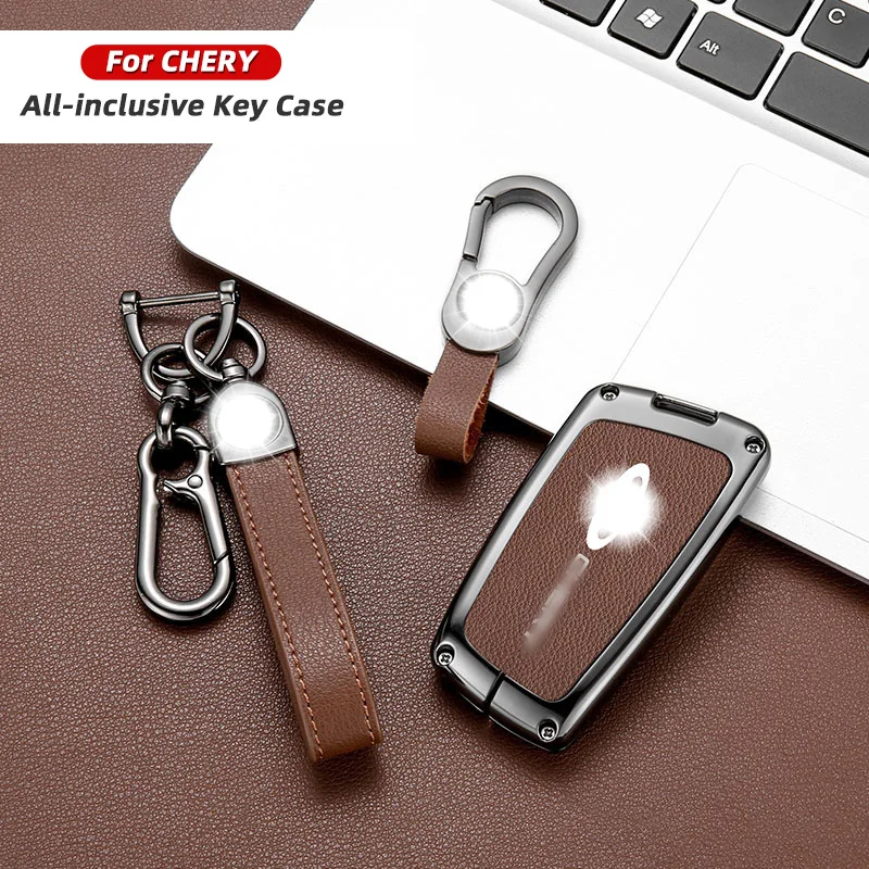 hot selling suitable for Chery car key cover 23 Ant EQ1 Arrizo E Tiggo E metal automobile key fob case leather metal bag