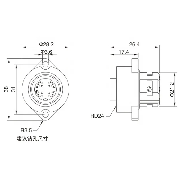 Finecables Waterproof Electrical Marine Panel Mount RD24 Connector