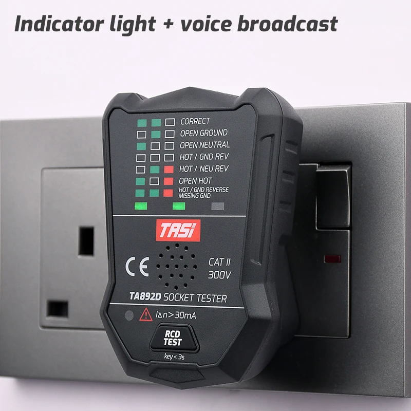 TASI TA892C 175V~250V Voltage Tester Voice RCD GFCI EU Plug European Wall