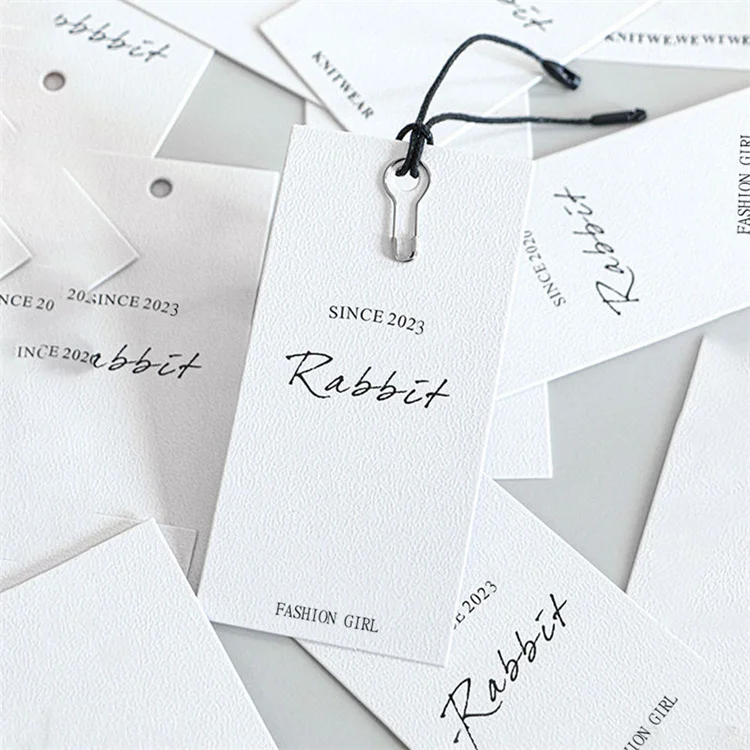 Custom Luxury Garment Swing Tags Clothes Label Print Name Logo Plastic Hang Tag With String Paper Hangtags For Clothing Own Logo