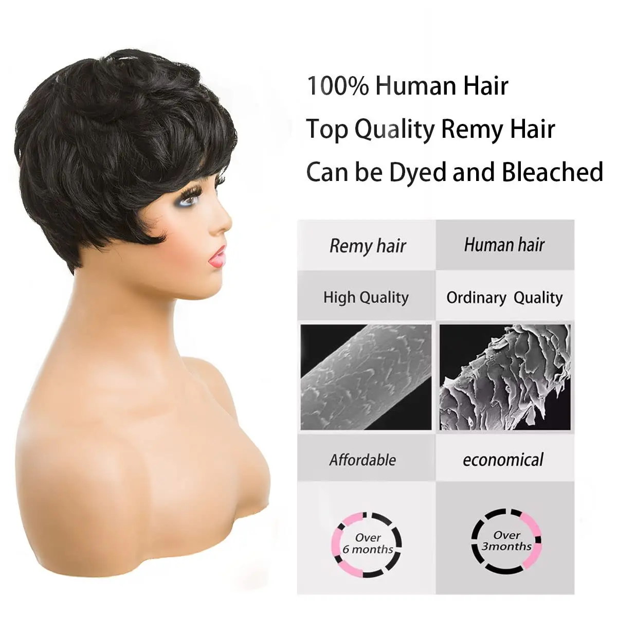Natural Black Pixie Cut Wig Short Human Hair Wigs Curly Hairstyles Layered Wavy Short Black Wig Pixie With Bangs for Women