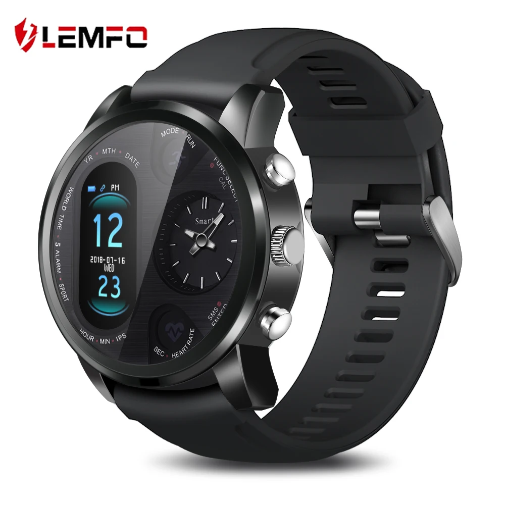 LEMFO T3PRO Dual Time Waterproof Long Stand Metal Heart Rate Activity Tracker Smart Watch Men Sport for IOS Android