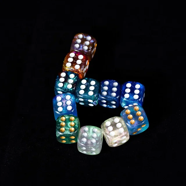  Arcylic 16MM Pip D6 Glitter Dice for DND Gambling Casinos