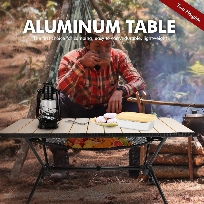 KingGear Outdoor Picnic Adjustable Portable Aluminium Table Folding Camping Egg Roll Table