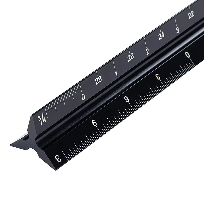12 Inch Triangular Engineer Imperial Scale Ruler Anodized Solid Aluminum Core Ideal For Civil Engineering Drafting