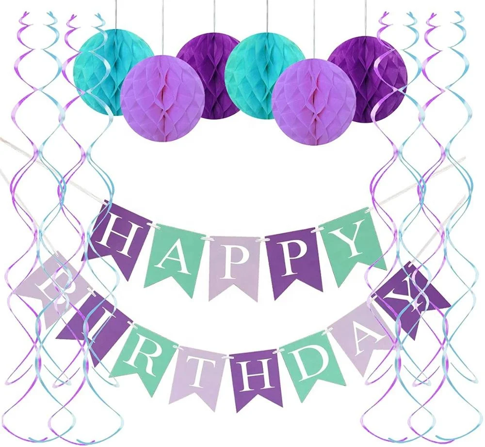 
 Русалка с днем рождения баннер повесить соты мяч Вертлюги стримеры для дня рождения украшения  