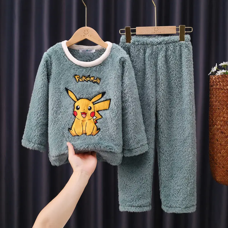 AIMINYZ Wholesale Thickened Polar Flannel Child Round Neck Comfortable Pajamas Sets Long Sleeve Oversize Girl Loose Sleepwear