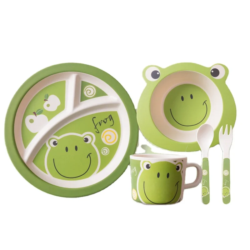 Baby Plate Dinnerware Set Kid Divided Compartments Plates Bowl Cup Spoon and Fork Kids Reusable Feeding Supplies Customizable