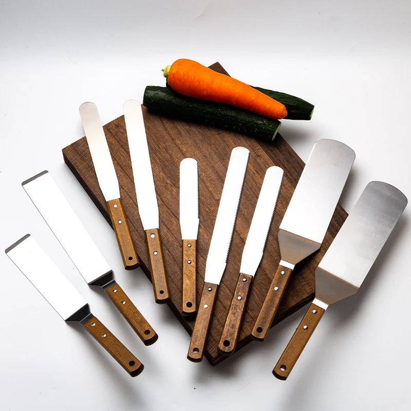 Набор мини-лопаток из нержавеющей стали с деревянной ручкой