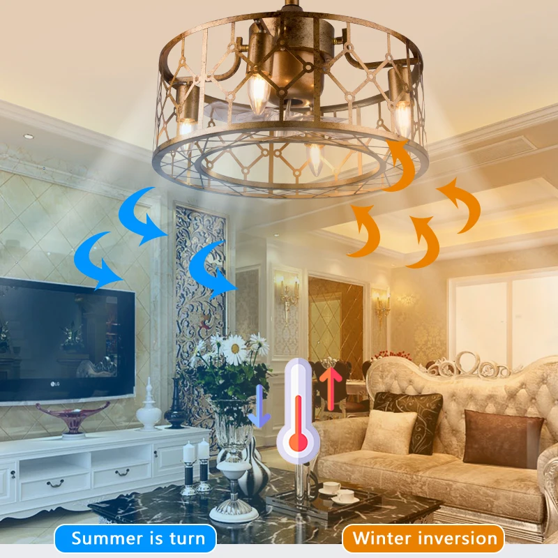 SLYNN Ceiling Fans with Lights Gold Bladeless Ceiling Fan with Remote Control 6 Speeds Reversible Motor Ceiling Fan Light
