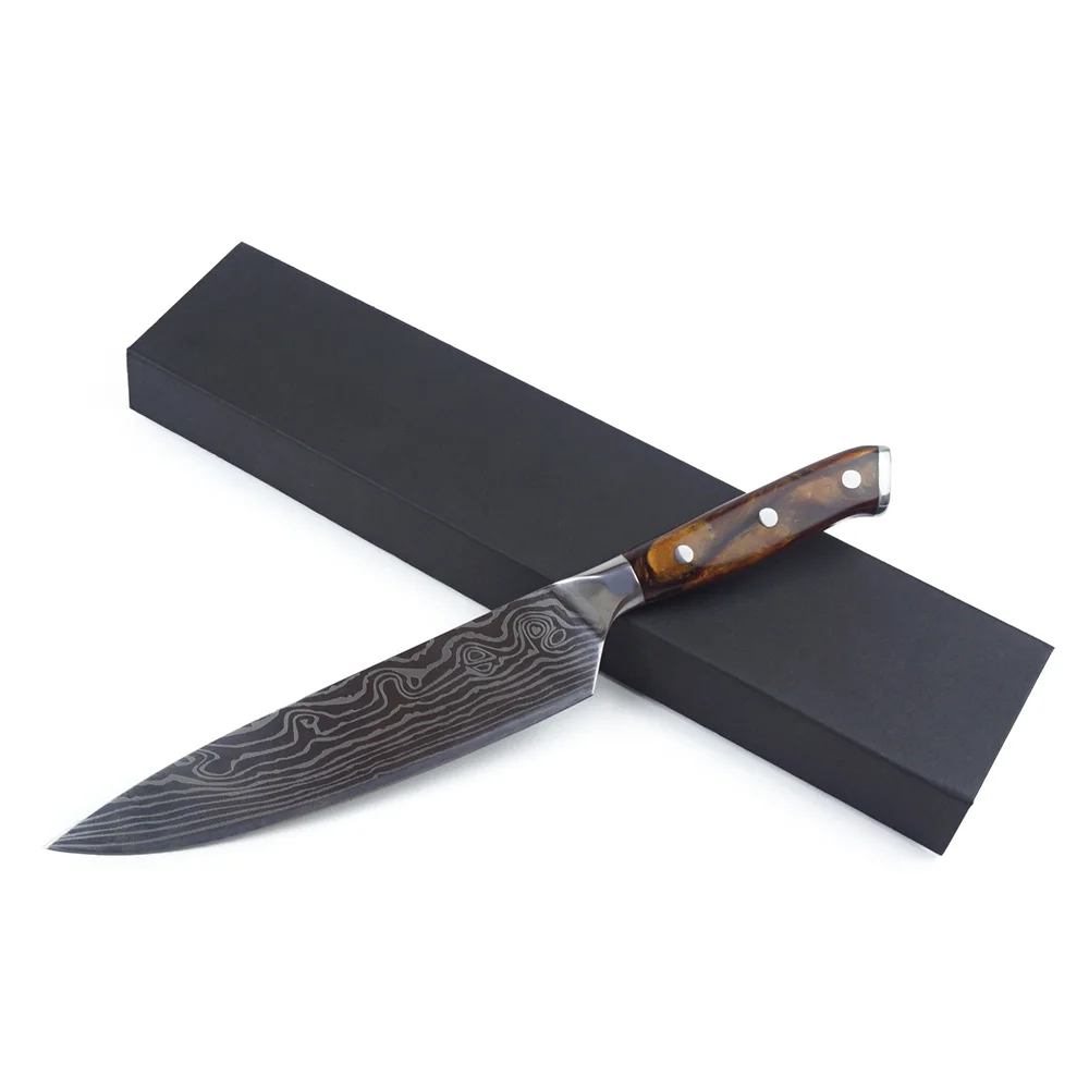 8-Inch Damascus Texture Blade Chef Knives With Double Forged Resin Handle