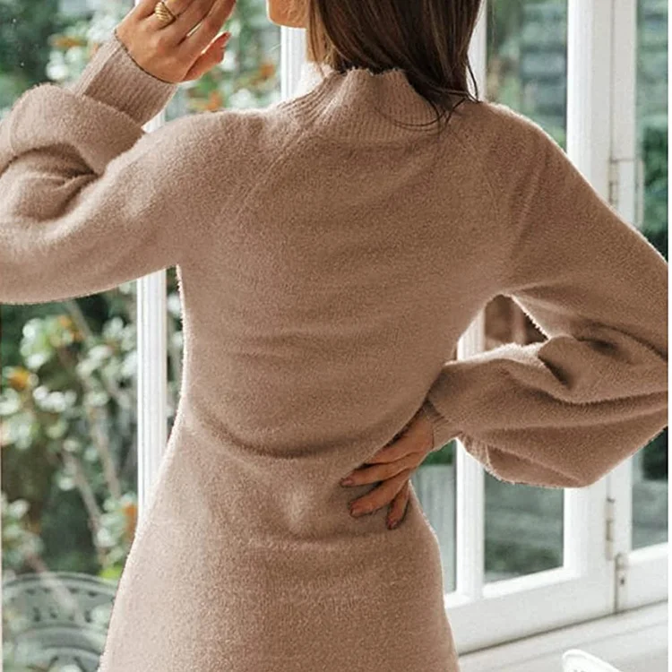 Оптовая продажа с фабрики 2022, вязаное платье с длинным рукавом и высоким воротником, повседневное милое женское мини-платье-свитер