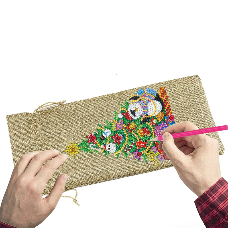 Drawstring bundle mouth waterproof linen wine package bag Christmas gift DIY diamond painting Red wine bags