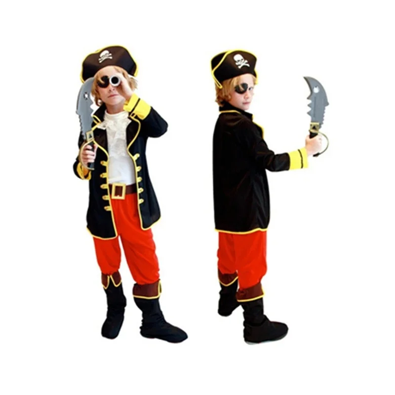 New Halloween Costumes Kids Boys Pirate Captain Jack Cosplay Costume Children set for Christmas New Year Purim Pirate Clothes