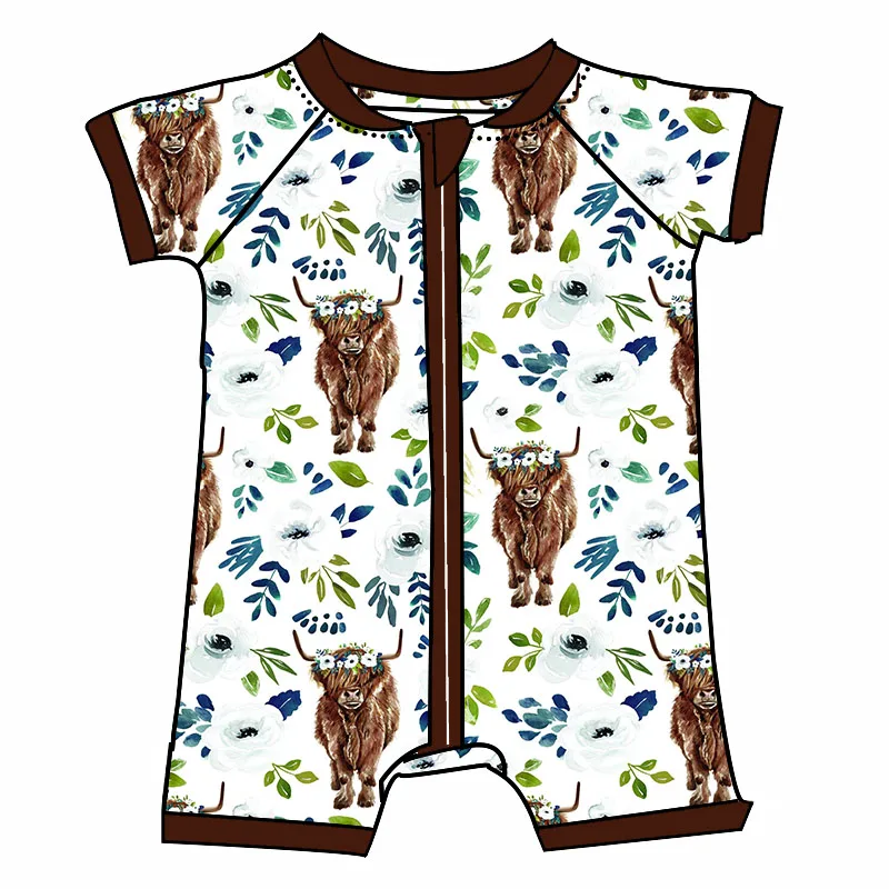 Short Sleeve Bamboo Fabric Baby Sleep Zippy Romper  Infant Girl Pajamas Customized Clothes Kid Shorties