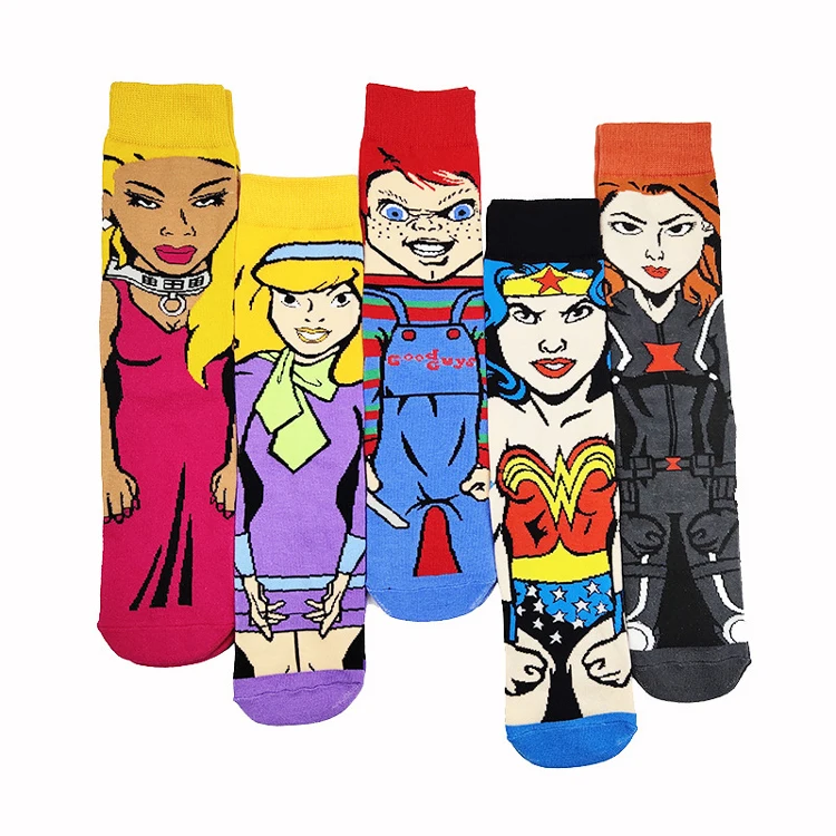 American Funny Happy Comics Men Fashion Cotton Calcetines Dibujos Animados Custom Tube Designer Meias Anime Crew Cartoon Socks